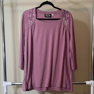 Bob Mackie Mauve Long Sleeve Top with Embroidery